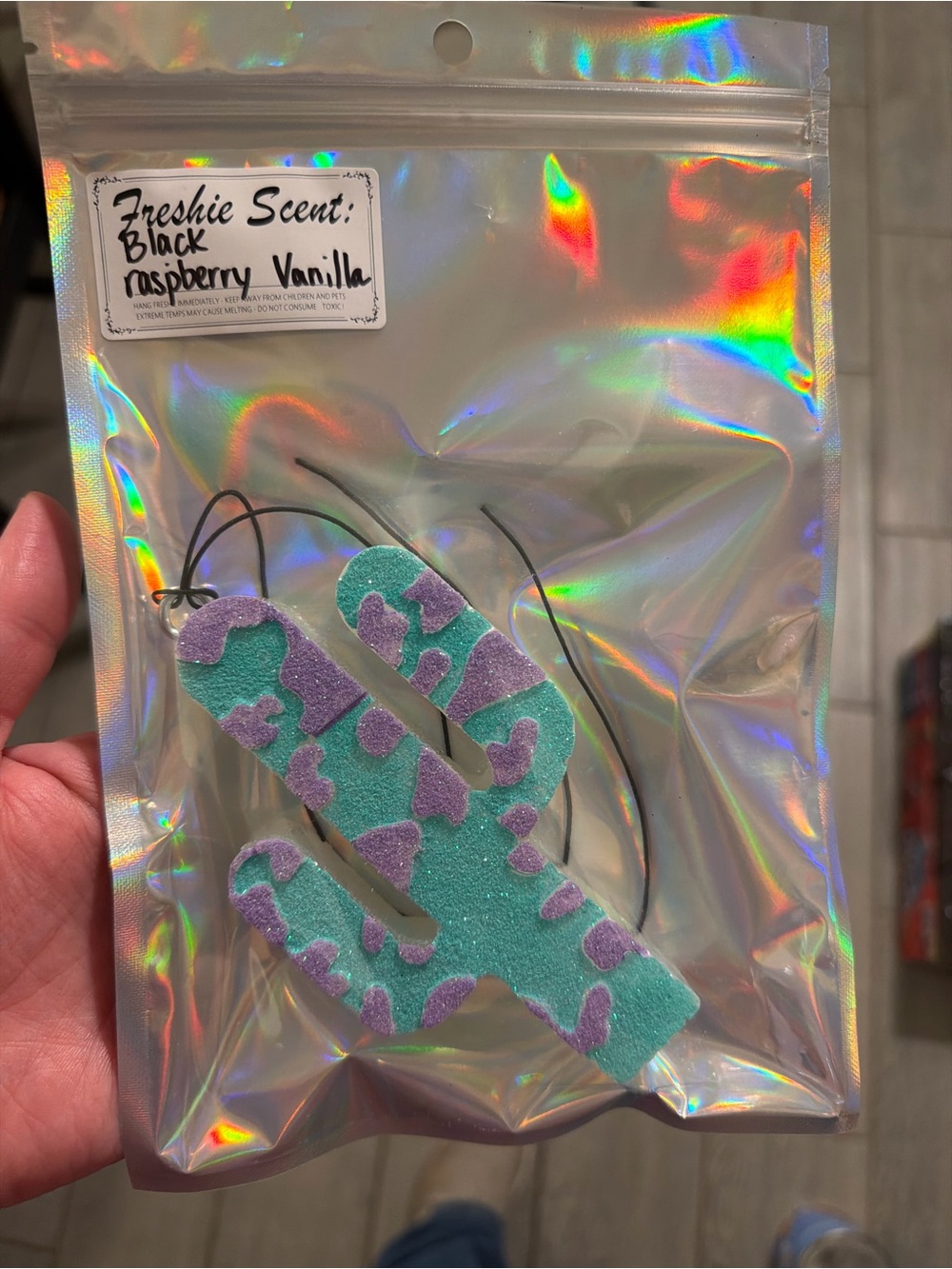 Cactus-Shaped Hanging Air Freshener - Teal & Lilac